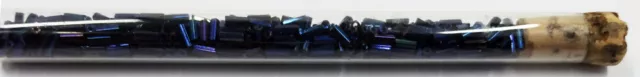 1920s Vintage Dark Metallic Blue Iris AB French Bugle Beads One Glass Tube 1/6"