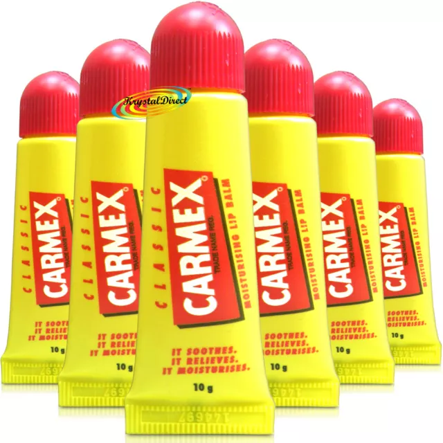 6x Carmex Classic Moisturising Lip Balm Tube For Chapped Dry Cracked Lips 10g