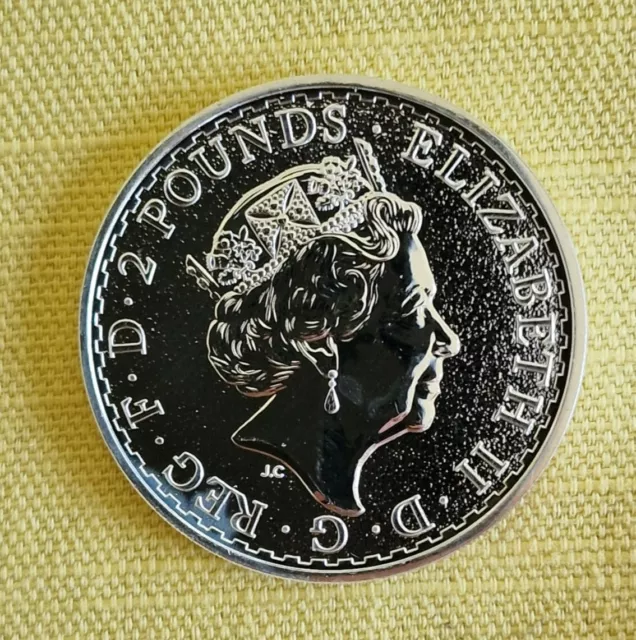 2016 Silver Britannia 1 Ounce 1Oz 2 Pounds .958 Fine Silver Coin In Pouch 2