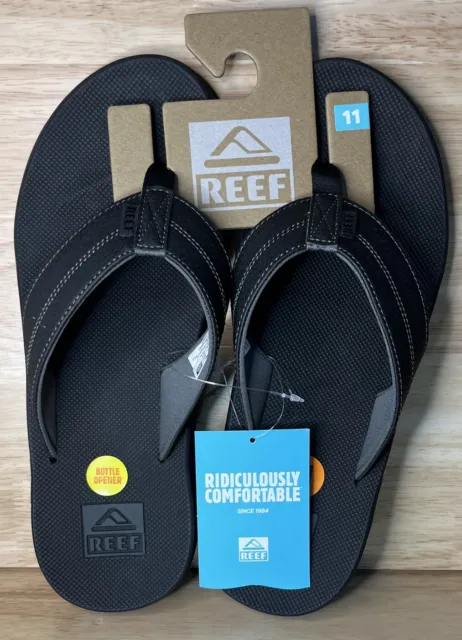 REEF Element TQT Flip Flop Sandals with Bottle Opener Black Men's Size 11 New