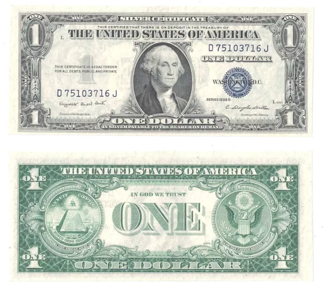 1935-G $1 Silver Certificate With Motto D-J Block Fr 1617 Uncirculated #3716