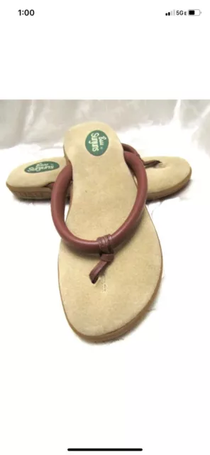 G.H. Bass & Co. Sunjuns Womens Strappy Flat Sandals BROWN Leather THONGS 6.5M