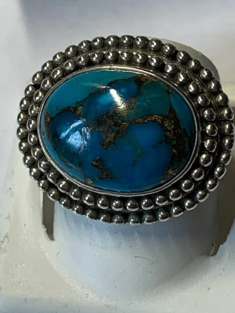 Stunning Blue Cabochon Oval Turquoise Ring Sterling Silver 925 Size O.