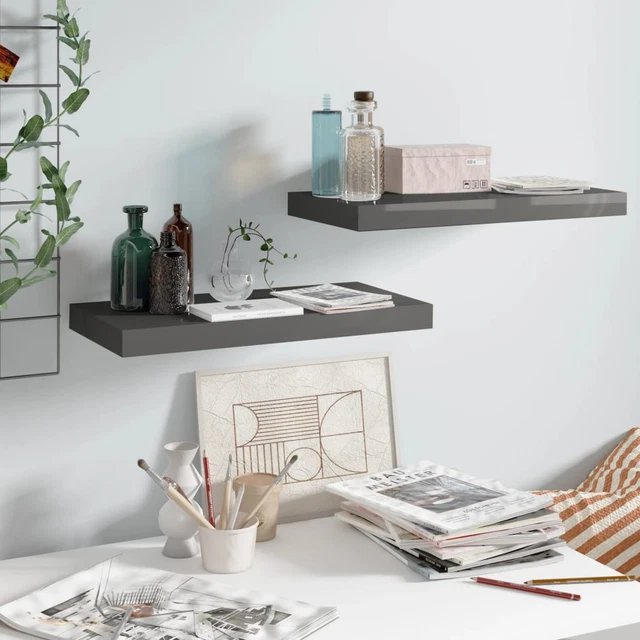 Scaffali a Parete 2 pz Grigio Lucido 50x23x3,8  in MDF H1O6