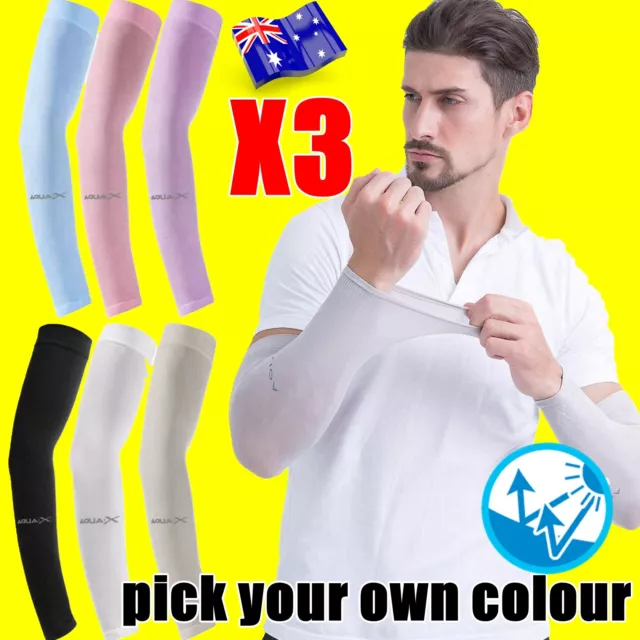 3 Pairs Cooling Sport Arm Stretch Sleeves Sun UV Protection Cover Golf Cycling