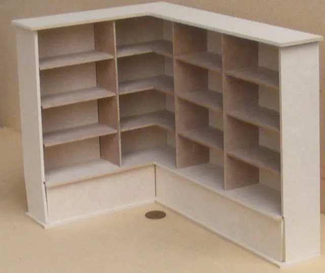 MDF Wooden Left Corner Shelf Unit Tumdee 1:12 Scale Dolls House Mini Flat Pack