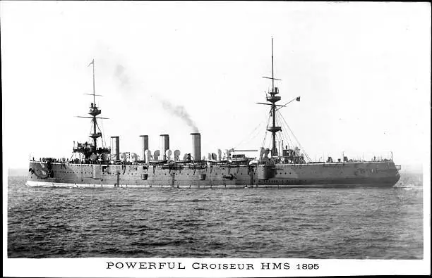 British Royal Navy Battleship Cruiser HMS Powerful SHIPPING NAVAL OLD PHOTO