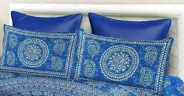 Floral Double Bleu Set Housse de Couette Literie Ethnique Boho Couverture Doona 3