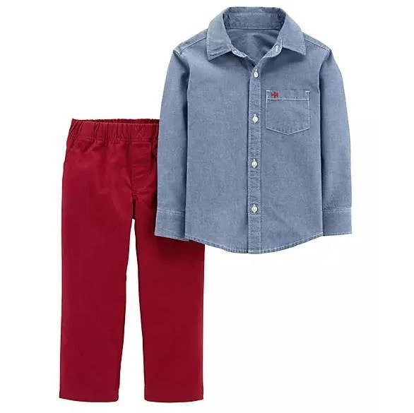 Carter's Baby Boys Chambray Button Up Shirt & Pants Set Size 3 6 12 Months NWT