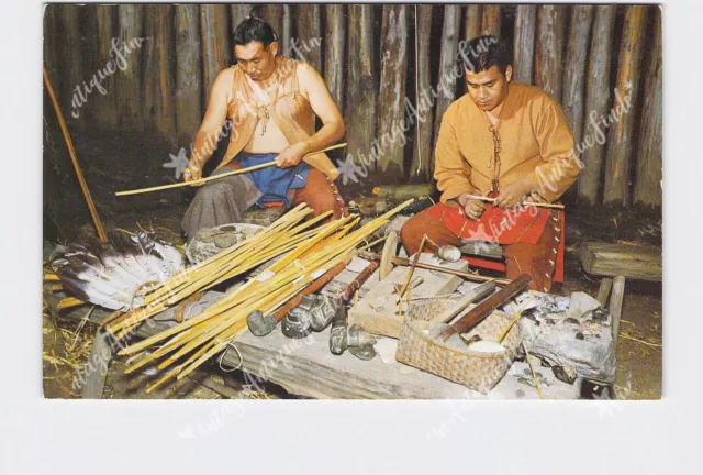 PPC Postcard Native Americana Oconaluftee Indian Village Weapon Making