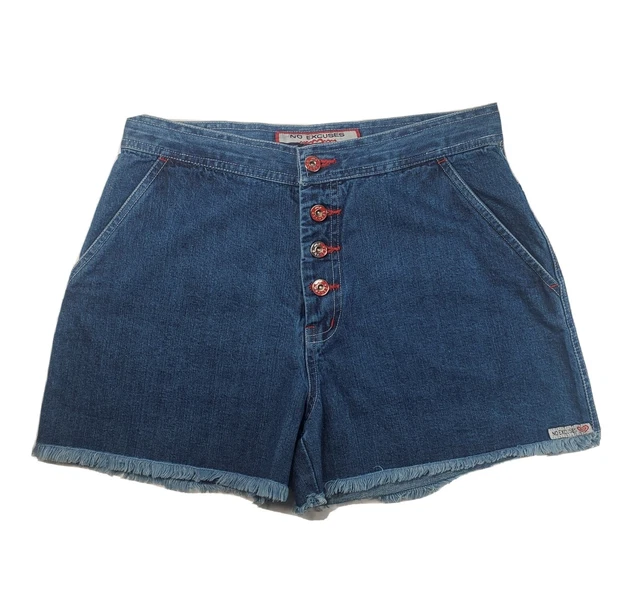 Women's Vintage 90s Y2K NO EXCUSES High Waisted Denim Blue Jean Shorts Size 9/10