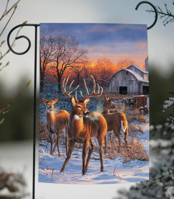 Toland Deer Glory 12x18 Winter Snow Buck Farm Country Outdoors Garden Flag