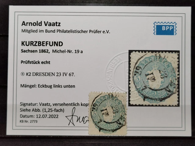 Sachsen Mi-Nr. 19 a K2 DRESDEN 23 IV 67 Stempel Kurzbefund BPP