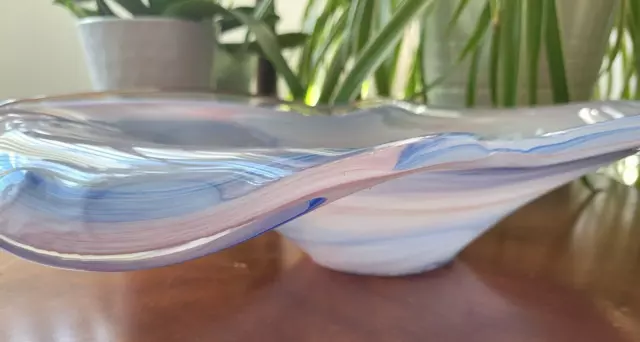 Murano glass bowl decorative pink blue iridescent 16" x 10"  Pot Pourri Stunning