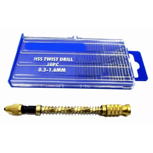 Archimedes Hand Drill+ 20 Micro HSS Twist  Bit Set Jewellery Model Making Tools