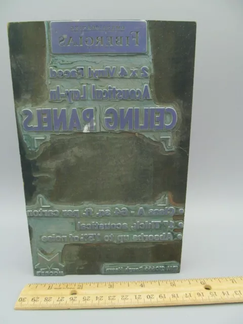 Owens Corning Fiberglas Moore’s Vintage Advertising Printing Press Block Stamp