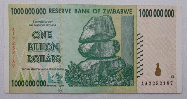 Zimbabwe 1 Billion Dollars 2008 AA Banknote Currency 100 000 000