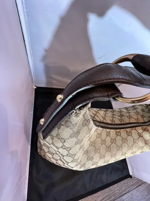 Authentic Gucci GG Monogram Canvas & Leather Horsebit Hobo Shoulder Bag Classic 3