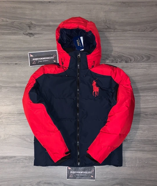 NWT Polo Ralph Lauren Big Pony Men’s Hooded Down Puffer Jacket Coat Navy Red