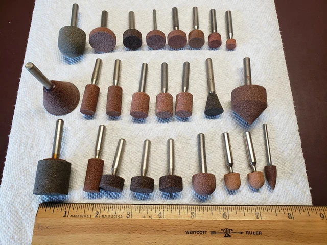 Lot Of 25  MIXED Norton Mounted Point Grinding Wheels USA 1/4 shank