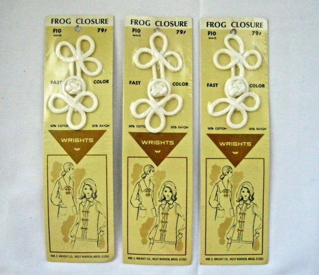 Lote de 3 Wrights Frog Closure de colección 3 bucles blancos 3 3/4" de largo F10 nuevo en paquete