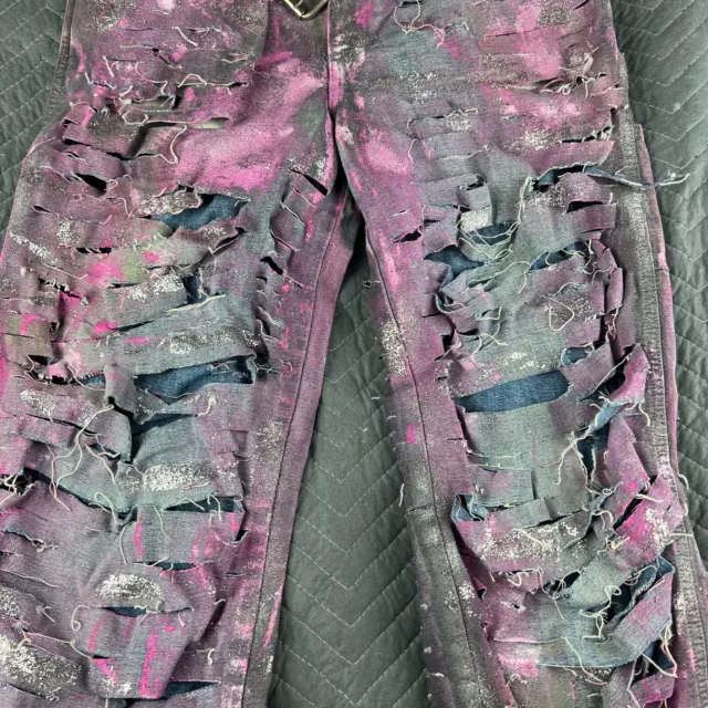 Vintage Guess Jeans Mens 33 Blue Upcycled Distressed Glitter Denim Paint 3