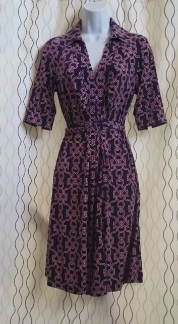 Banana  Republic Stretch Women's DRESS Black Purple Bordo Chain Print Size S