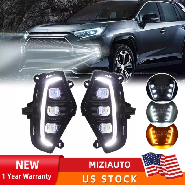 LED DRL Daytime Running Light Fog Lamps w/Turn Signal For 2019-2022 Toyota RAV4