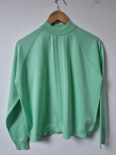 Maglione vintage anni '80 Trevira verde chiaro lavorato a maglia sottile taglia M 12 14