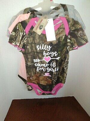 Mossy Oak Baby Girls' Cutie Creepers Bodysuits 3 Pack Size 3-6 Months