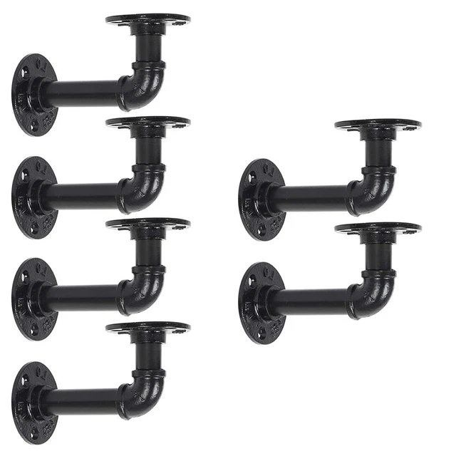 Industrial Brackets Rustic Pipe Shelf,  DIY For Floating Shelves Black 6 pack