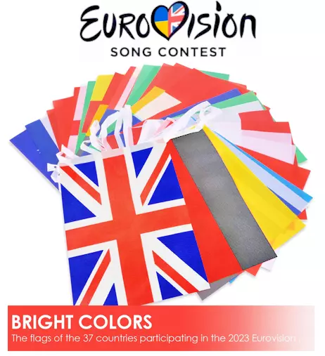 1 To 10 Packs 15 Metre All 37 Nations Eurovision 2024 Fabric Flags Party Bunting