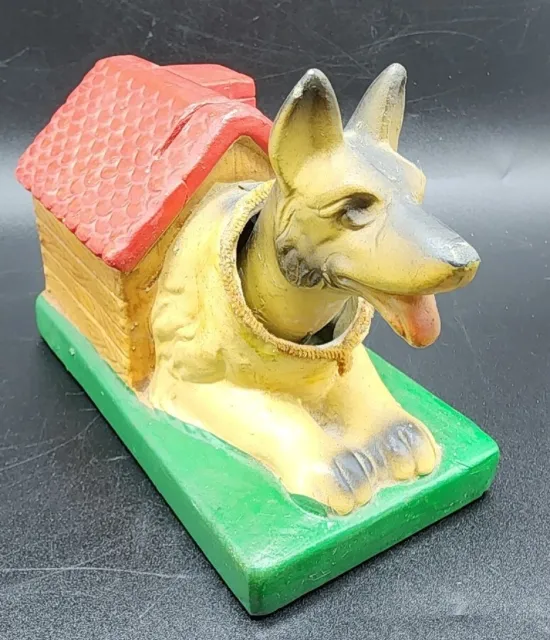 Vintage Nodder Dog Bank German Shepherd Red Doghouse Laying Down Japan Ceramic