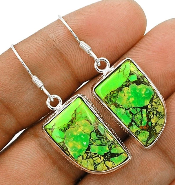 Natural Green Turquoise 925 Solid Sterling Silver Earrings Jewelry NW13-2
