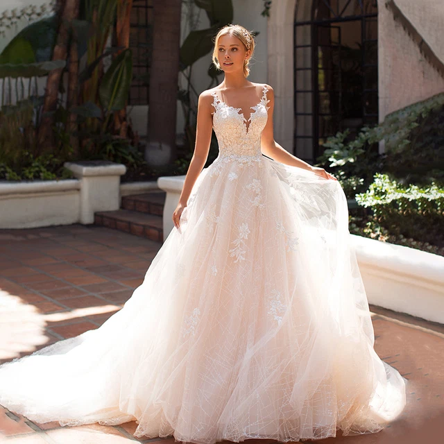 A-line Wedding Dresses Romantic Lace Illusion Sexy Sweetheart Sleeveless Gowns