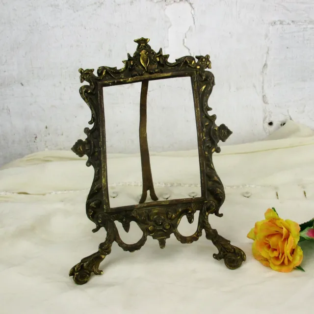 Large Vintage French Standing  Brass Embossed Oval  picture frame Ornate Rococo