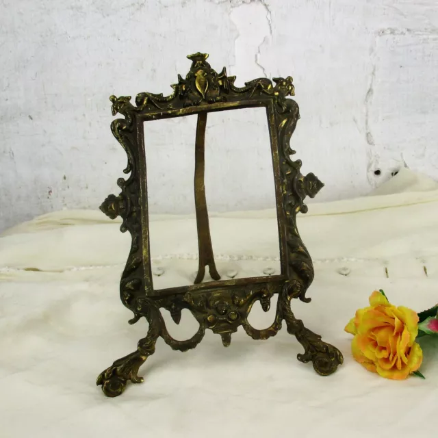 Large Vintage French Standing  Brass Embossed Oval  picture frame Ornate Rococo