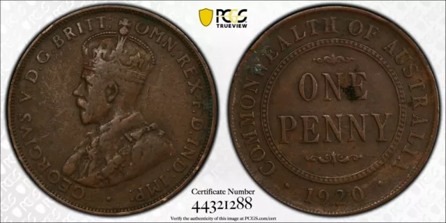 Super RARE 1920 Australian Penny World Coin PCGS Graded No Dots Variety!!! KGV