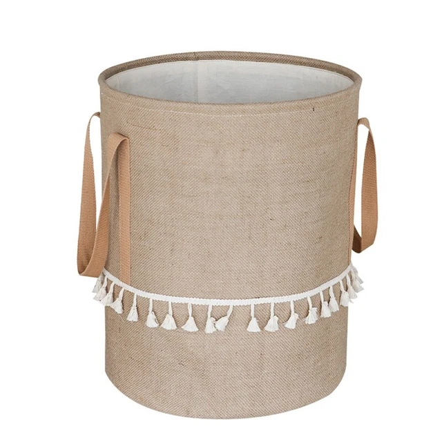 Cesta de Ropa Sucia de Tela de Yute Trenzada Plegable, Cesta de AlmacenamientoW8