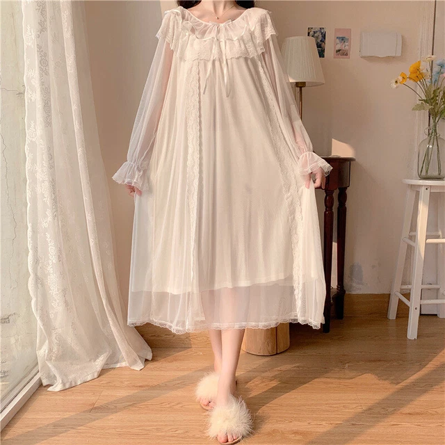 Ragazza Donna Lolita Rete Abito Pizzo Ruffles Rétro Notte Princess Biancheria da