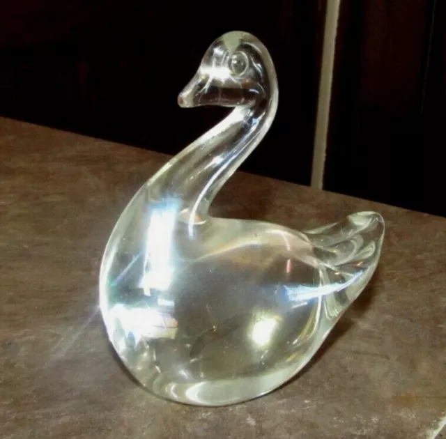 Vintage Swan Goose Duck Glass Figurine Crystal Clear Solid Glass Paperweight 4" 2