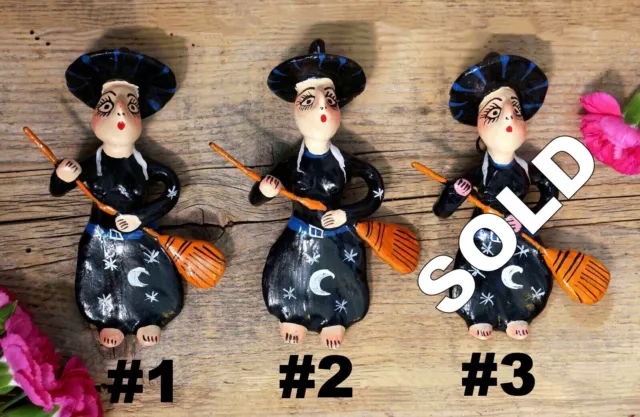 Witch & Broom SOLD SEPARATELY Clay Ornaments Guerrero Handmade Mexican Folk Art