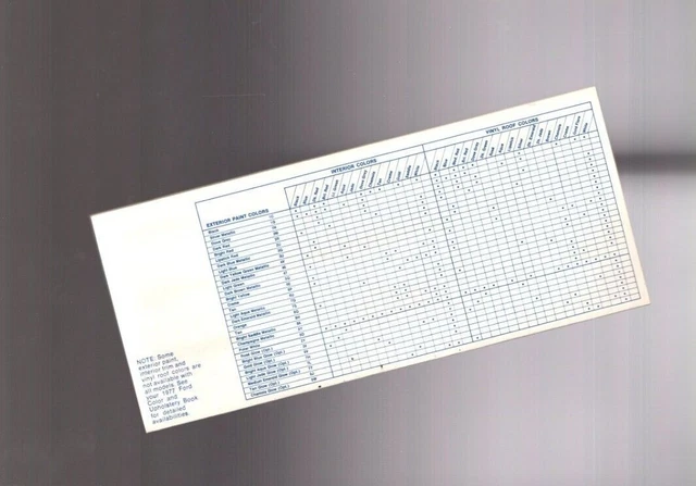 1977 FORD COLOR CHART Brochure: MUSTANG,LTD,TORINO,T-Bird,PINTO,GRANADA ...