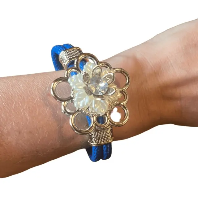 Fashion Jewelry Blue Rope Gold Tone Flower Women's Fashion Bracelet NEW