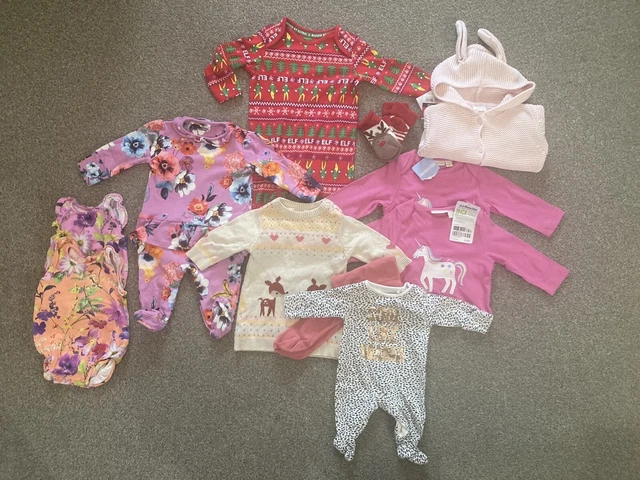 Job Lot Bundle New/Used Branded Baby Girls Clothing Newborn -3 Months Christmas