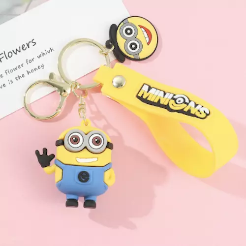 Novelty Gift 3D Rubber Minions Despicable Me Keyring Keychain Rubber Wristlet 3