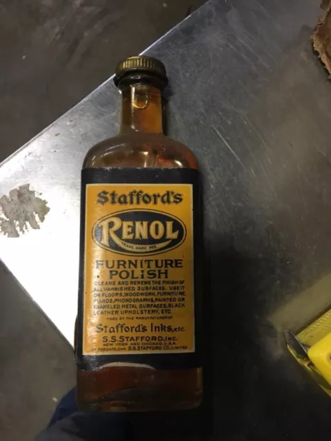 c1920-30 never opened RENOL furniture polish 4 oz jar - original labels patented