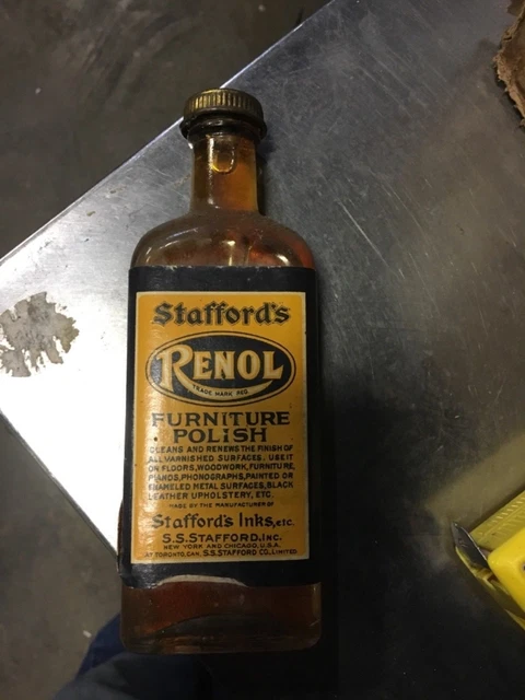 c1920-30 never opened RENOL furniture polish 4 oz jar - original labels patented