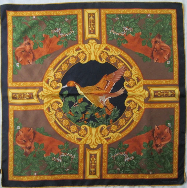 Superbe Foulard Vintage En Soie Noire 100% - 42x42 Cm - Femme