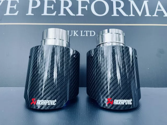 2 4.5" Blue & Black Carbon Fibre Akrapovic Exhaust Tips Universal Stainless